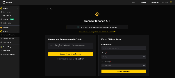 2. How to connect your Binance account to GT App and to launch trading.