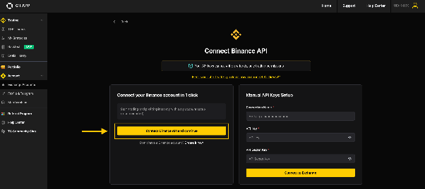2. How to connect your Binance account to GT App and to launch trading.