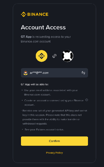 2. How to connect your Binance account to GT App and to launch trading.