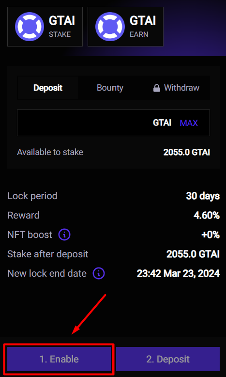 How to stake $GTAI