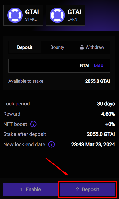How to stake $GTAI