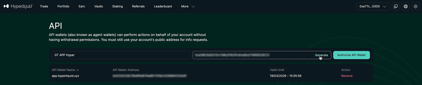 2. Link your Hyperliquid to GT App account